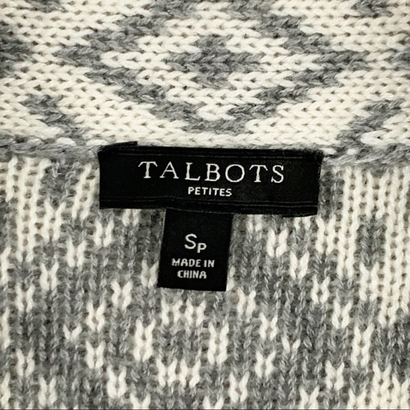 Talbots Grey & White Snowflake Sweater Cardigan SP - Picture 4 of 8